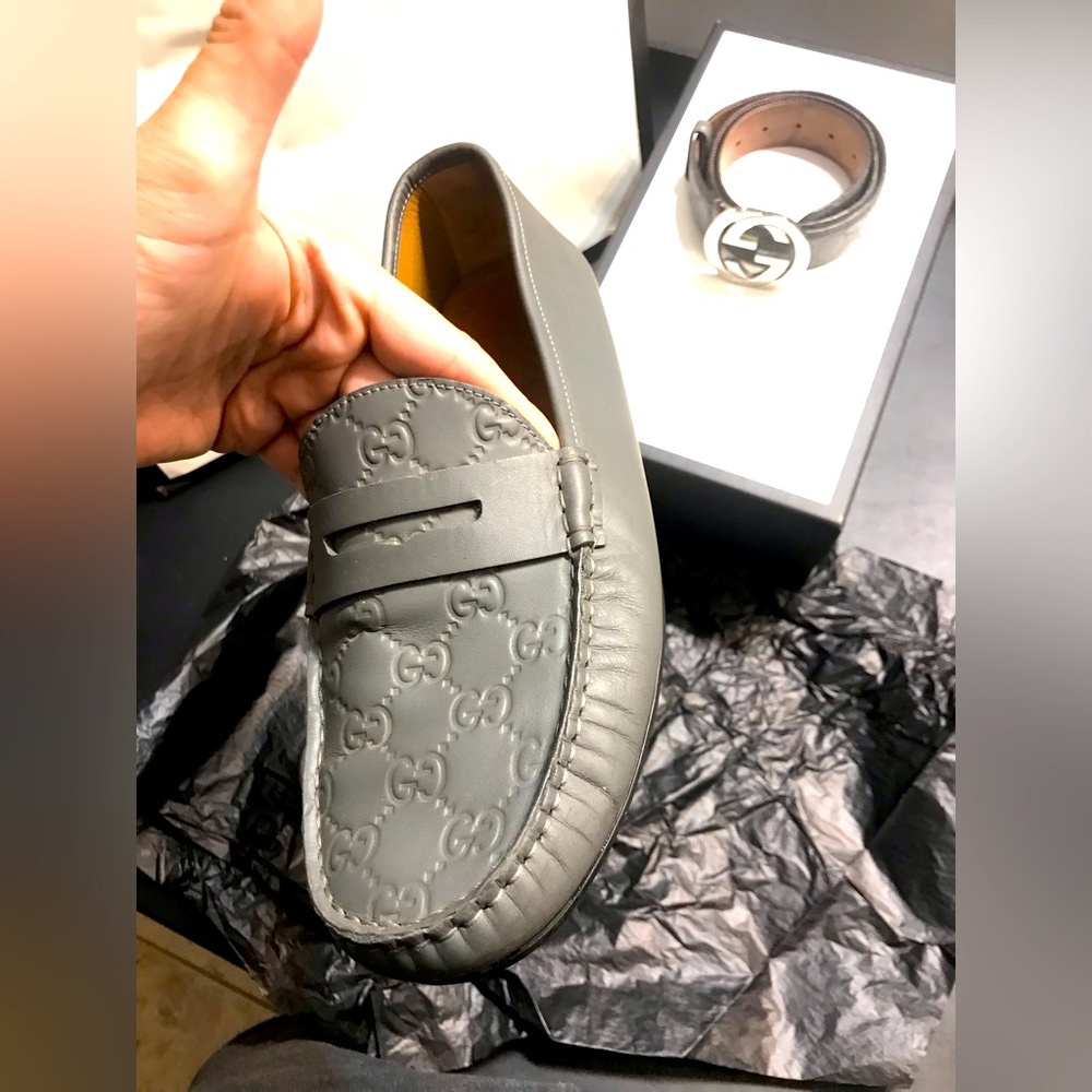 Gucci Guccissima Light Grey Driver Shoes